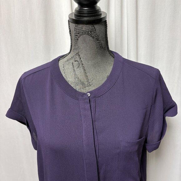 Vera Wang Blouse Womens Size Large Sheer Purple Cap Sleeve Popover Top Work - Picture 2 of 10